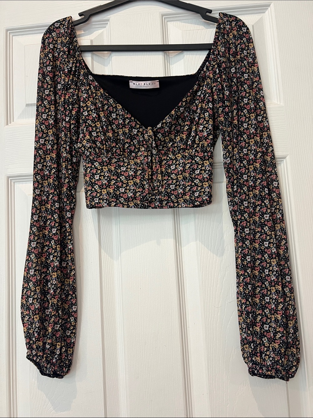 Black Floral Cropped Top